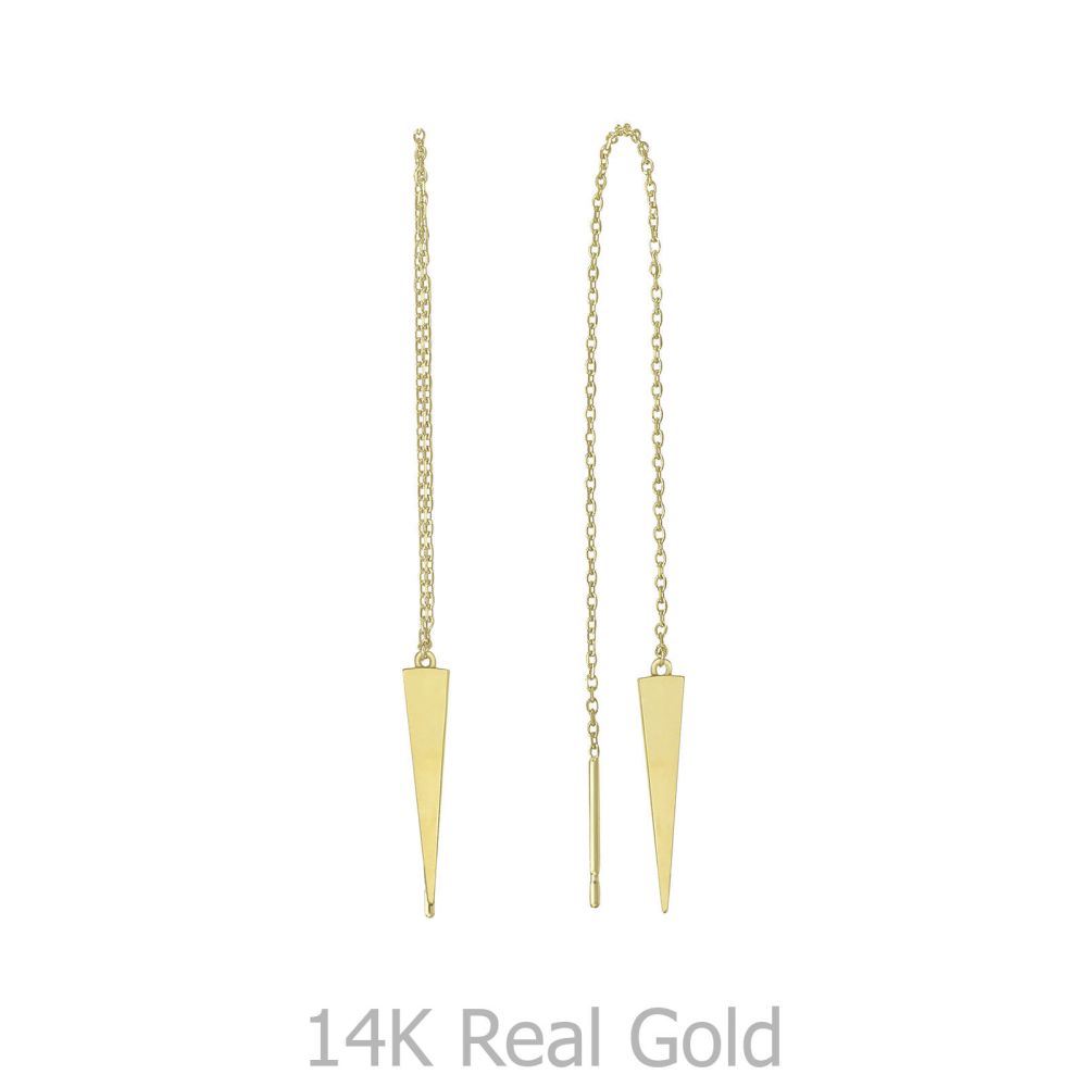 עגילי זהב | עגילים תלויים מזהב צהוב 14 קראט - טסה