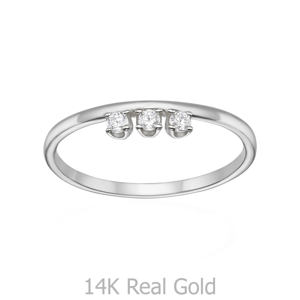 תכשיטי זהב לנשים | טבעת מזהב לבן 14 קראט - טריניטי