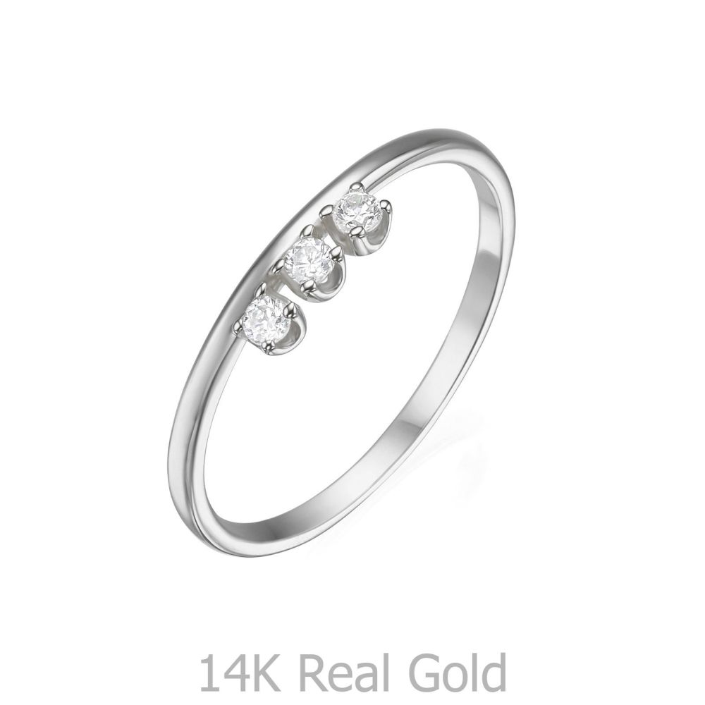 תכשיטי זהב לנשים | טבעת מזהב לבן 14 קראט - טריניטי