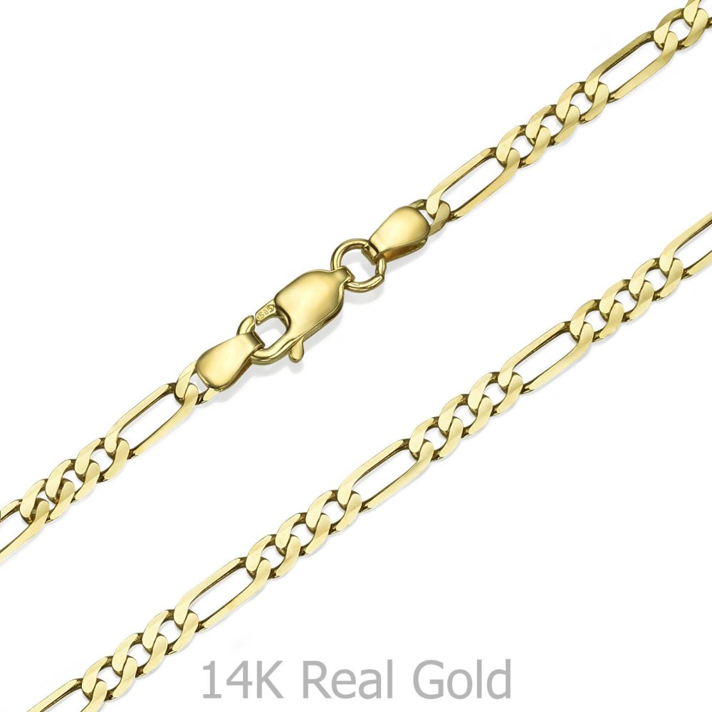 תכשיטים לגבר | שרשרת זהב צהוב 14 קראט לגברים, מדגם פיגרו 3.06 מ''מ עובי, 60 ס