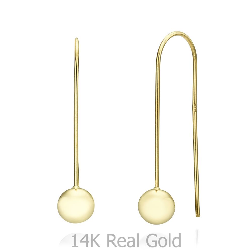 תכשיטי זהב לנשים | עגילים תלויים ארוכים מזהב צהוב 14 קראט - כדורי הזהב