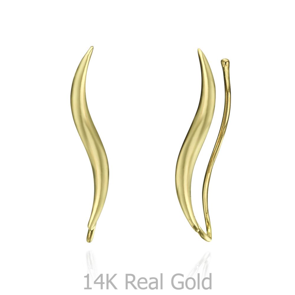 תכשיטי זהב לנשים | עגילים מטפסים מזהב צהוב 14 קראט - לינקס