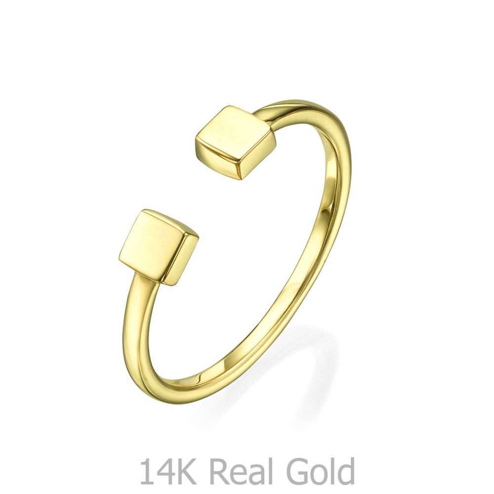 תכשיטי זהב לנשים | טבעת פתוחה מזהב צהוב 14 קראט - ריבועים