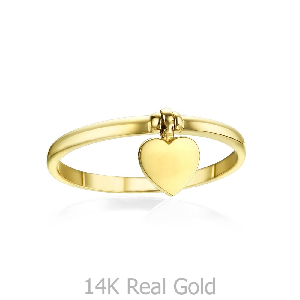 תכשיטי זהב לנשים | טבעת עם צ'ארם מזהב צהוב 14 קראט - צ'ארם לב