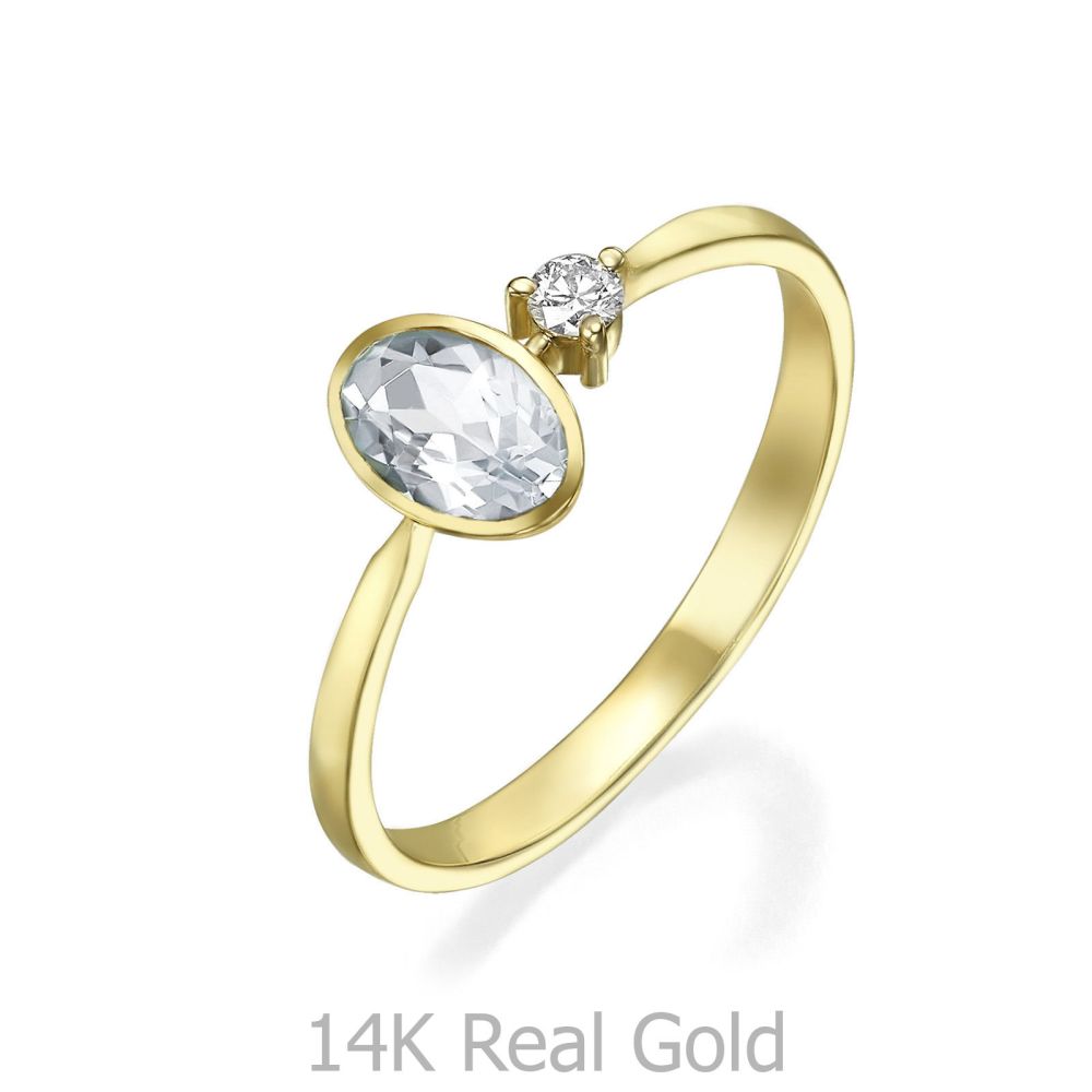 תכשיטי יהלומים | טבעת  יהלום ואבן חן אקוומרין מזהב צהוב 14 - ריין