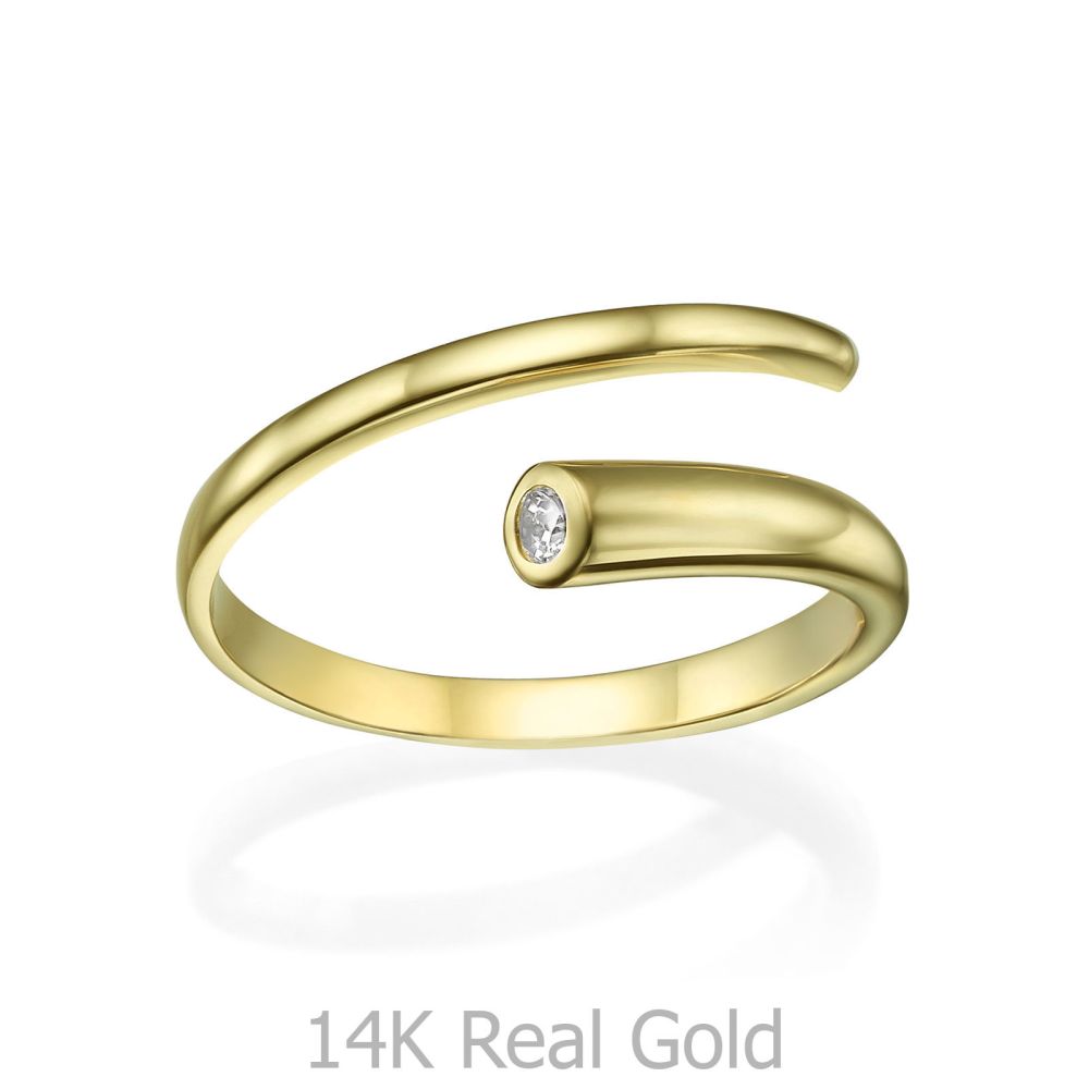 תכשיטי זהב לנשים | טבעת פתוחה מזהב צהוב 14 קראט - ספירלה