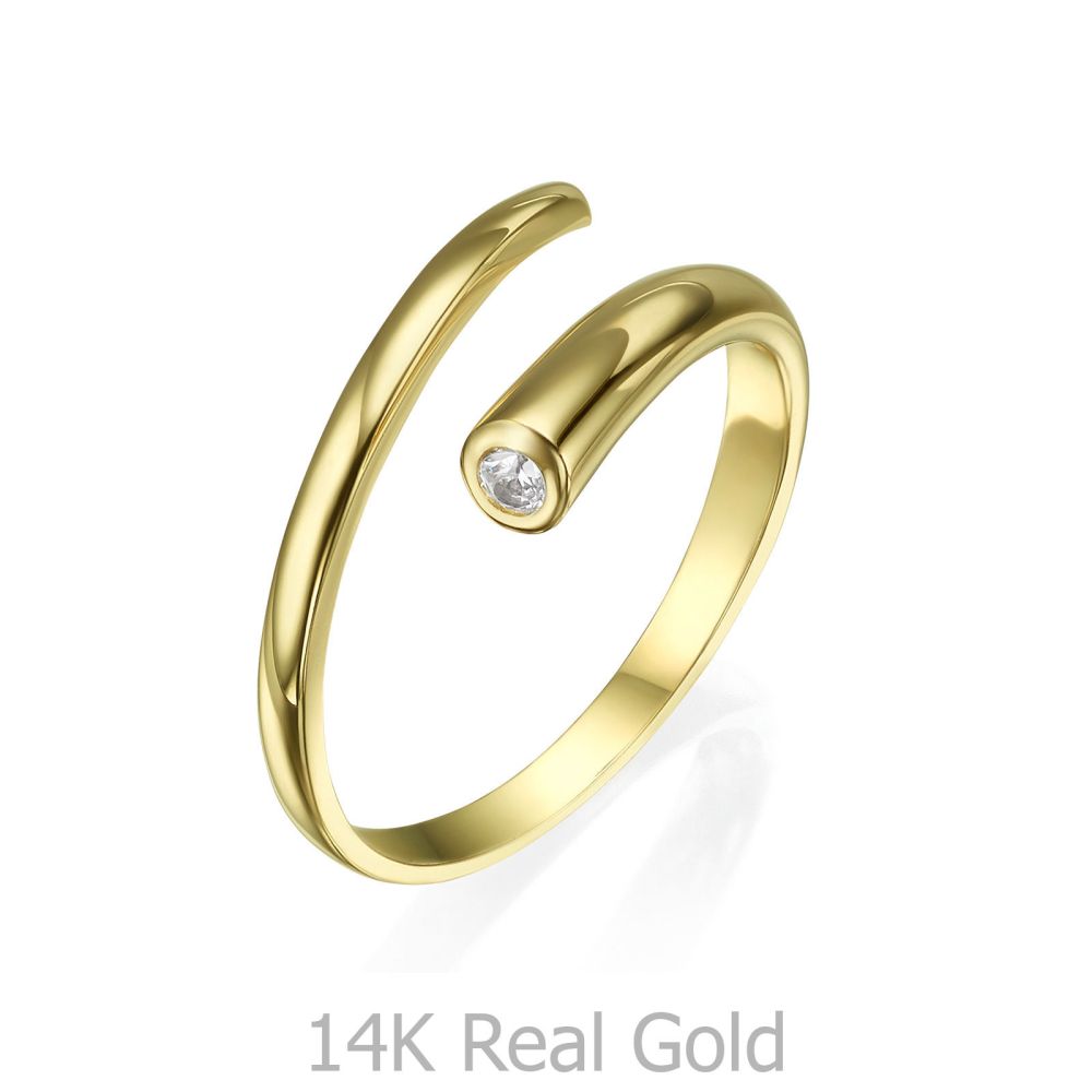 תכשיטי זהב לנשים | טבעת פתוחה מזהב צהוב 14 קראט - ספירלה
