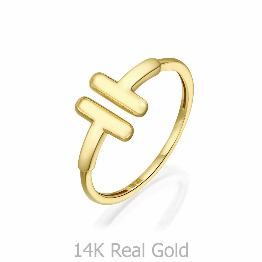 תכשיטי זהב לנשים | טבעת פתוחה מזהב צהוב 14 קראט - שני פסים