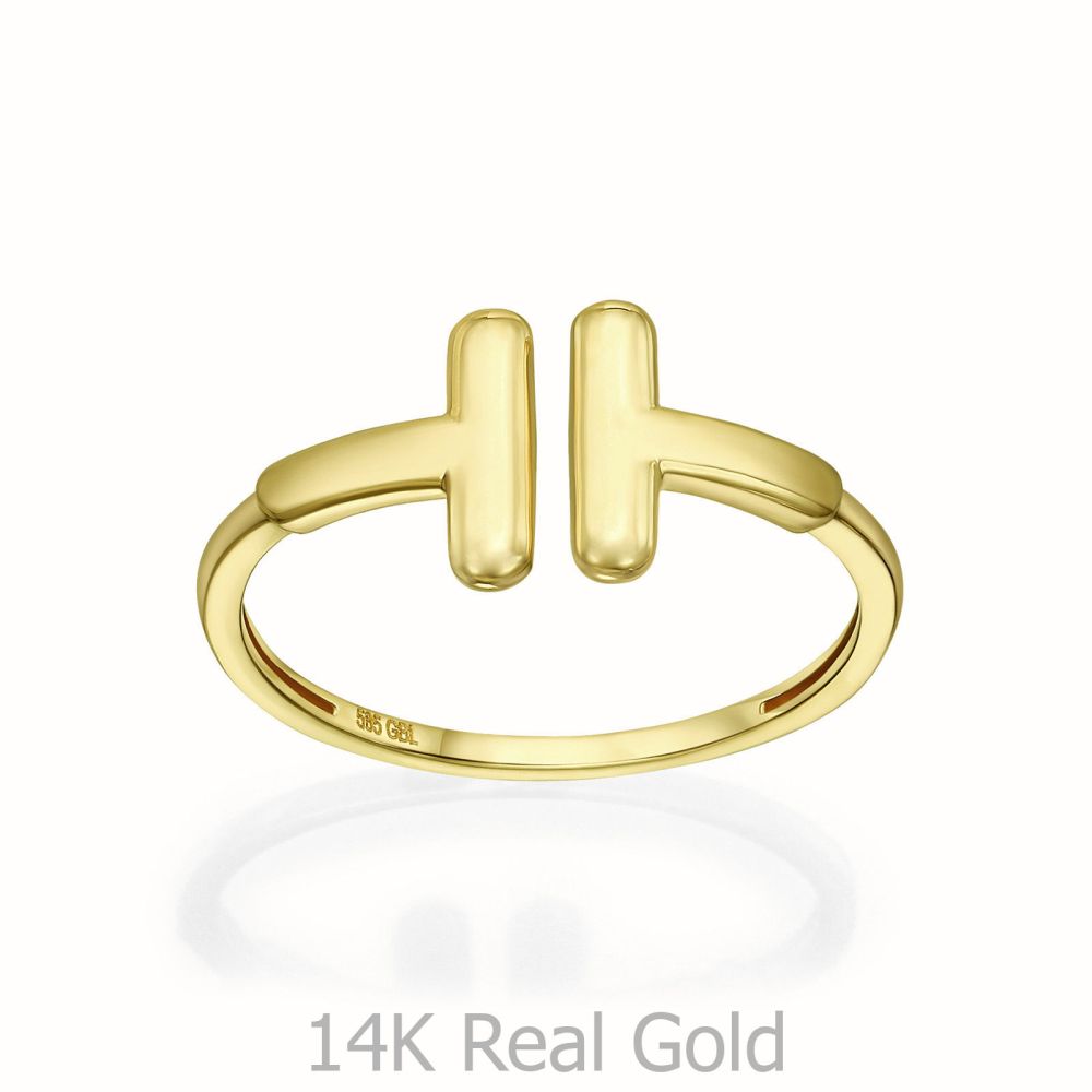 תכשיטי זהב לנשים | טבעת פתוחה מזהב צהוב 14 קראט - שני פסים