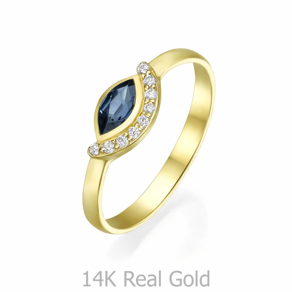 טבעות זהב | טבעת יהלומים ואבן חן ספיר מזהב צהוב 14 קראט  - ארייה 