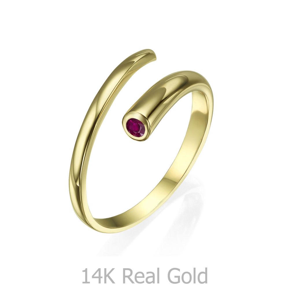 תכשיטי זהב לנשים | טבעת לנשים מזהב צהוב 14 קראט - ספירלה אדומה