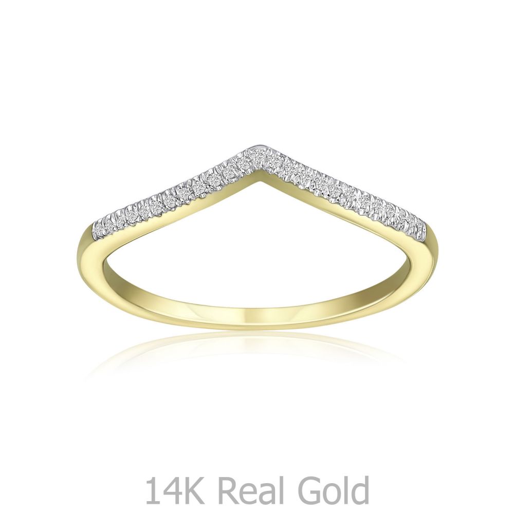 תכשיטי יהלומים | טבעת יהלומים מזהב צהוב 14 קראט - וי מנצנץ 