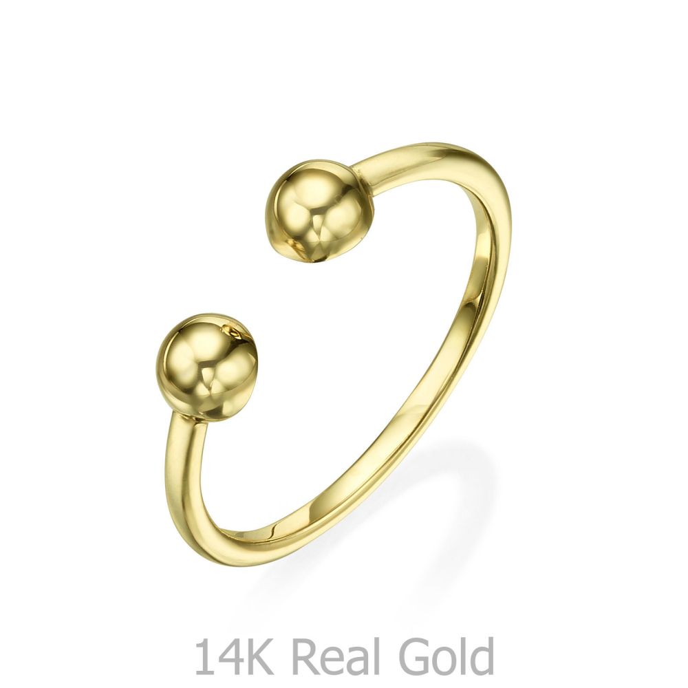 תכשיטי זהב לנשים | טבעת פתוחה מזהב צהוב 14 קראט - כיפות זהב