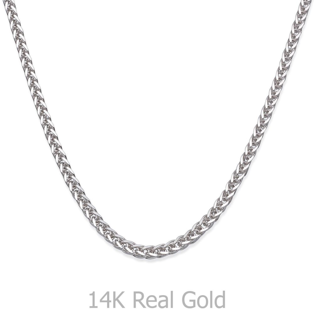 תכשיטים לגבר | שרשרת זהב לבן 14 קראט לגברים, מדגם ספיגה 1.5 מ