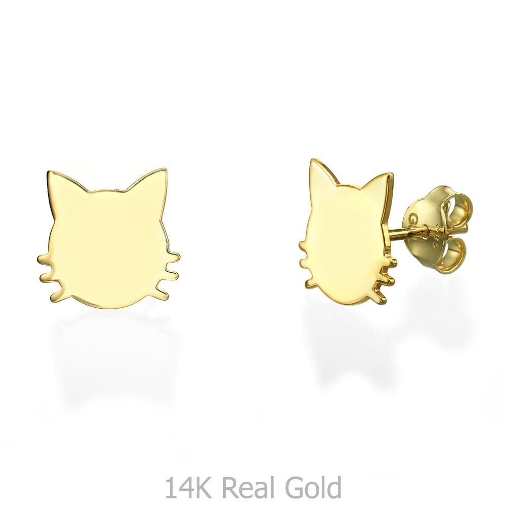 תכשיטי זהב לנשים | עגילים צמודים מזהב צהוב 14 קראט - חתול משופם