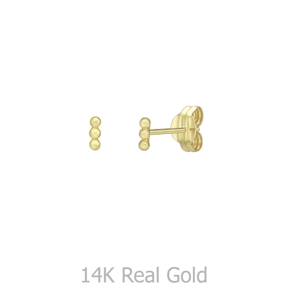 עגילי זהב | עגילים צמודים מזהב צהוב 14 קראט - בר כדורים