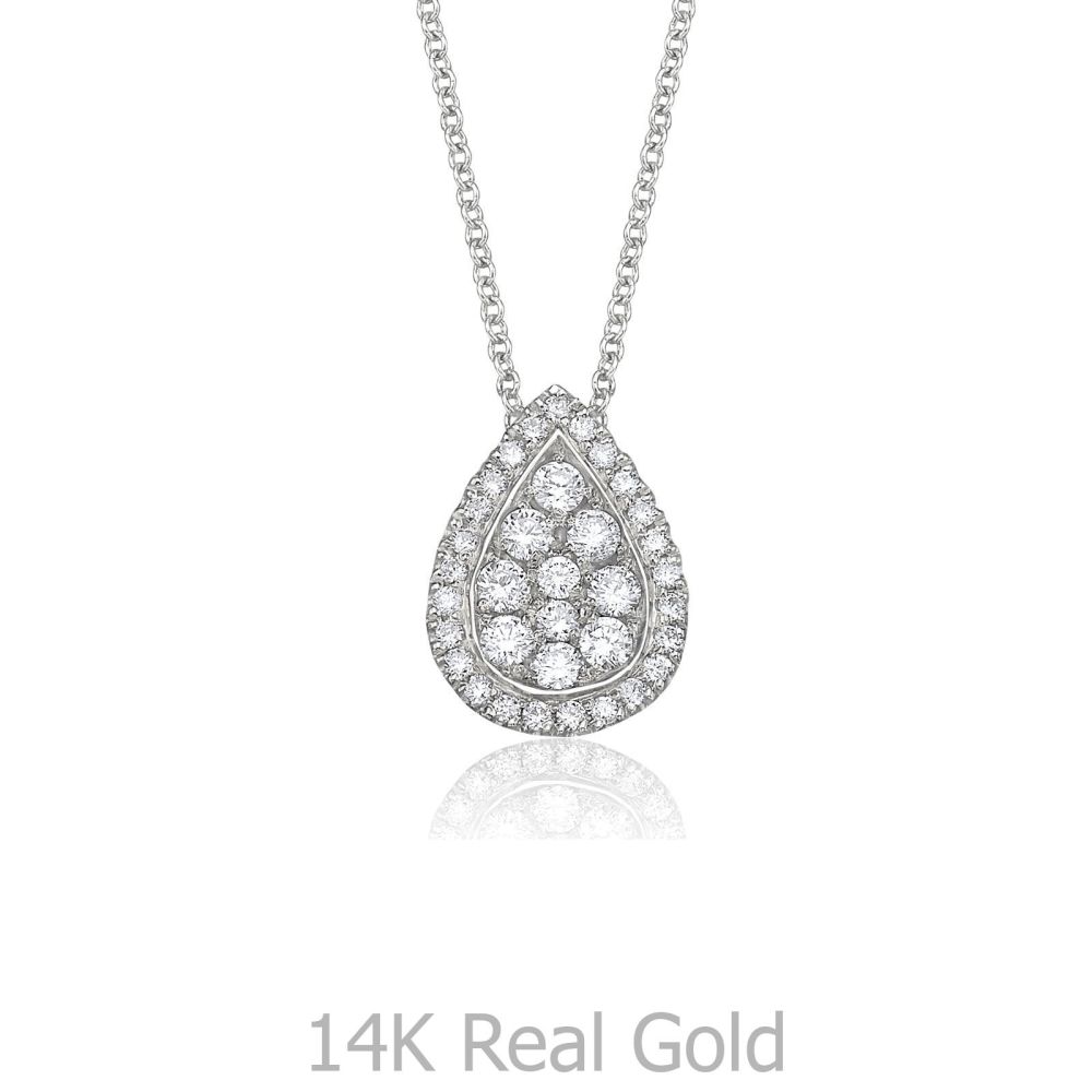 תכשיטי זהב לנשים | תליון ושרשרת יהלומים מזהב לבן 14 קראט - ליב 