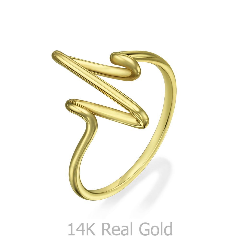 תכשיטי זהב לנשים | טבעת מזהב צהוב 14 קראט - פעימות לב