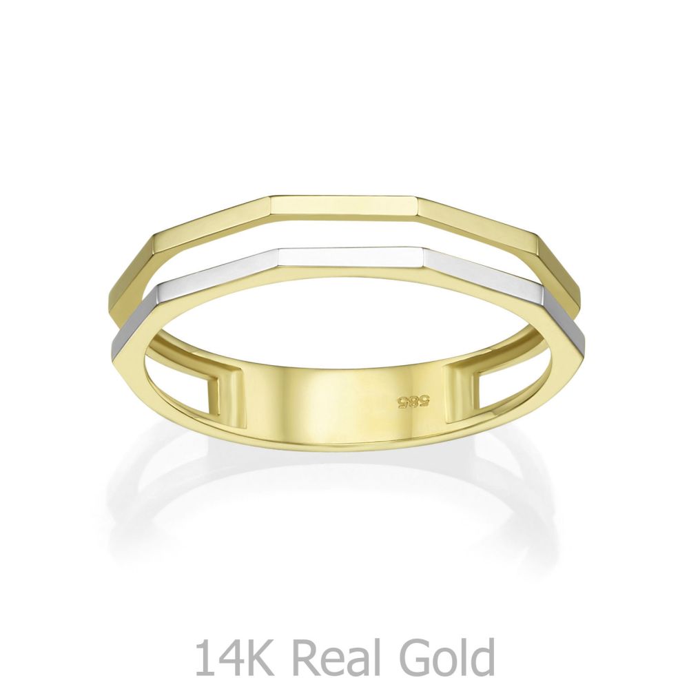 תכשיטי זהב לנשים | טבעת מזהב צהוב ולבן 14 קראט - מילאן
