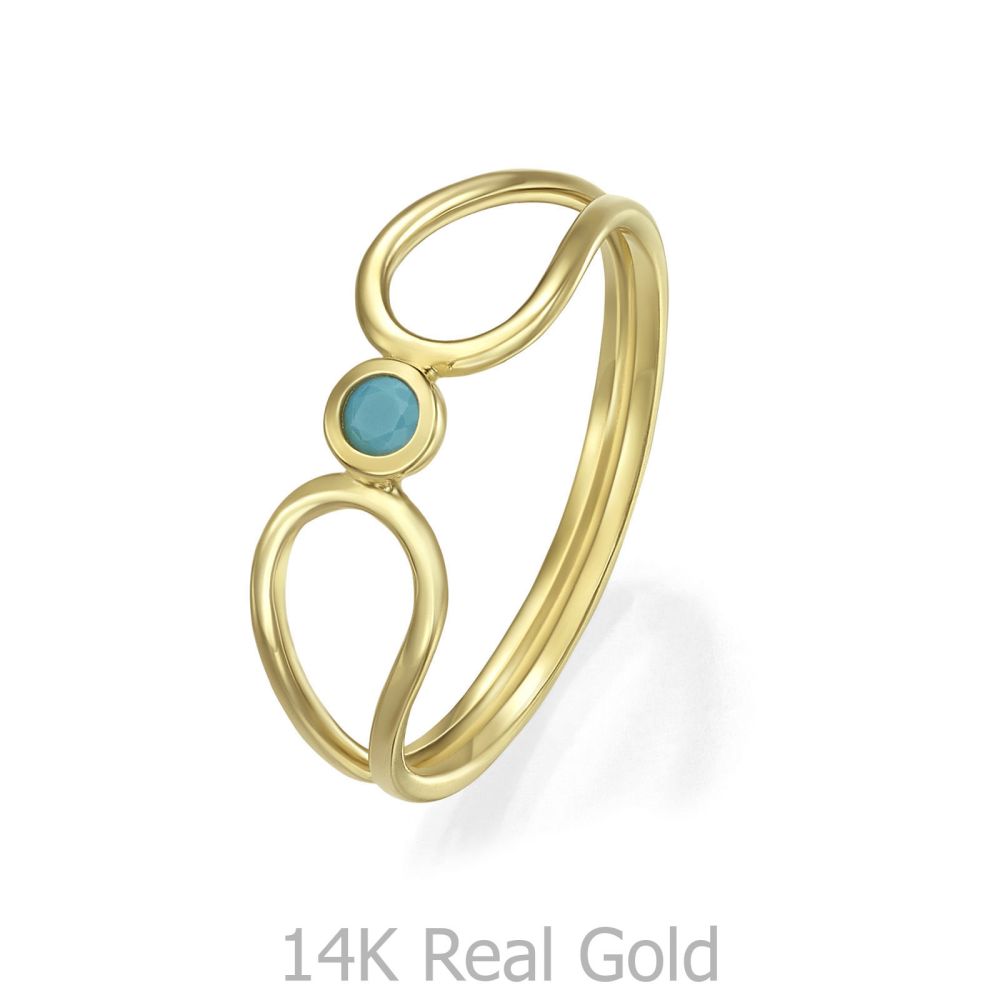 טבעות זהב | טבעת לנשים מזהב צהוב 14 קראט - אריאל כחולה