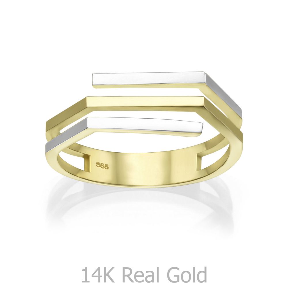 תכשיטי זהב לנשים | טבעת מזהב צהוב ולבן 14 קראט - אלין