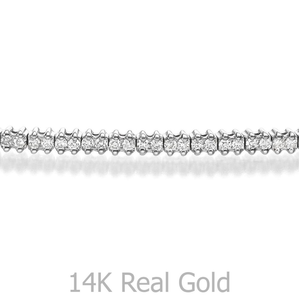 תכשיטי יהלומים | צמיד טניס יהלומים שתי שיניים מזהב לבן 14 קראט - אליזבת