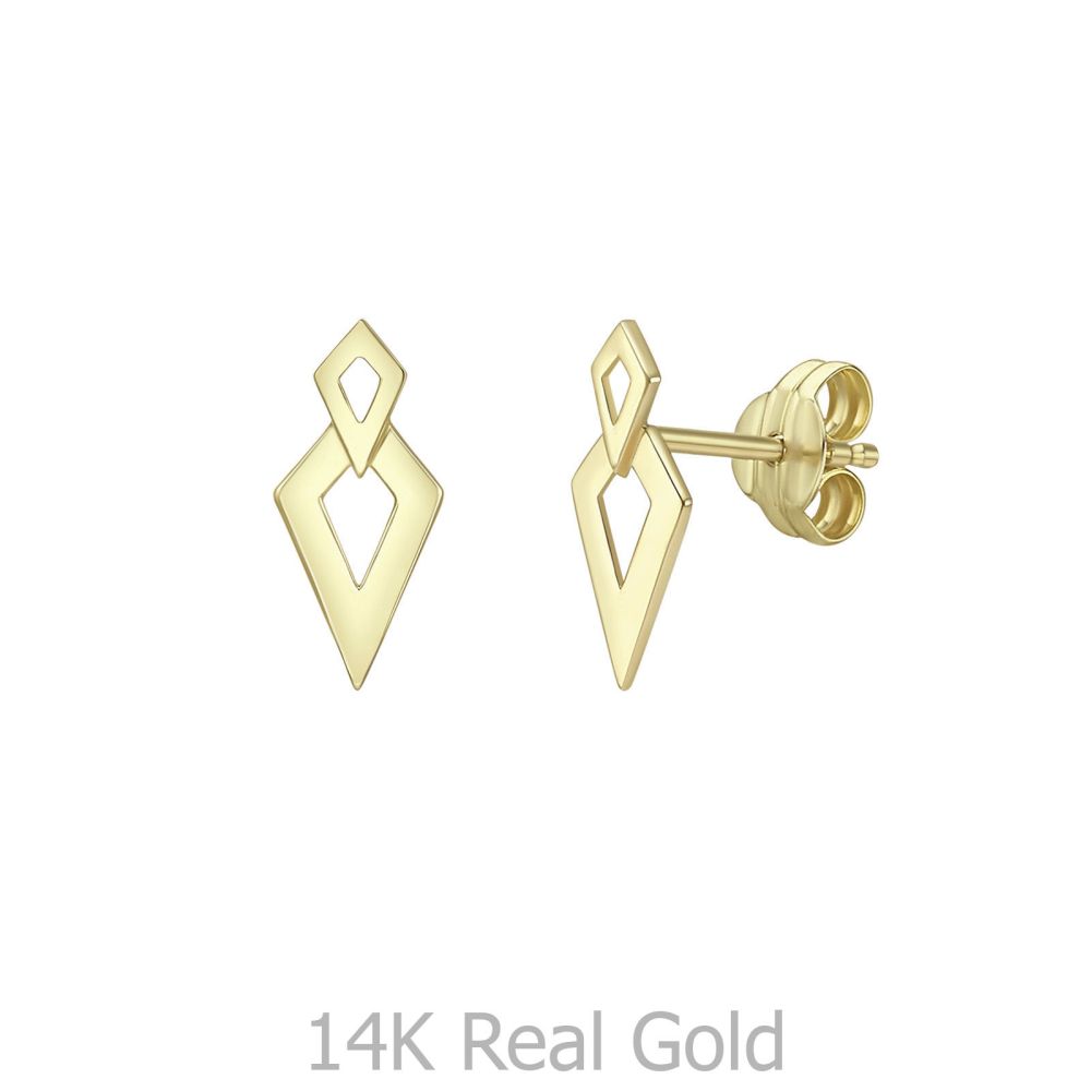 עגילי זהב | עגילים צמודים מזהב צהוב 14 קראט - טאו