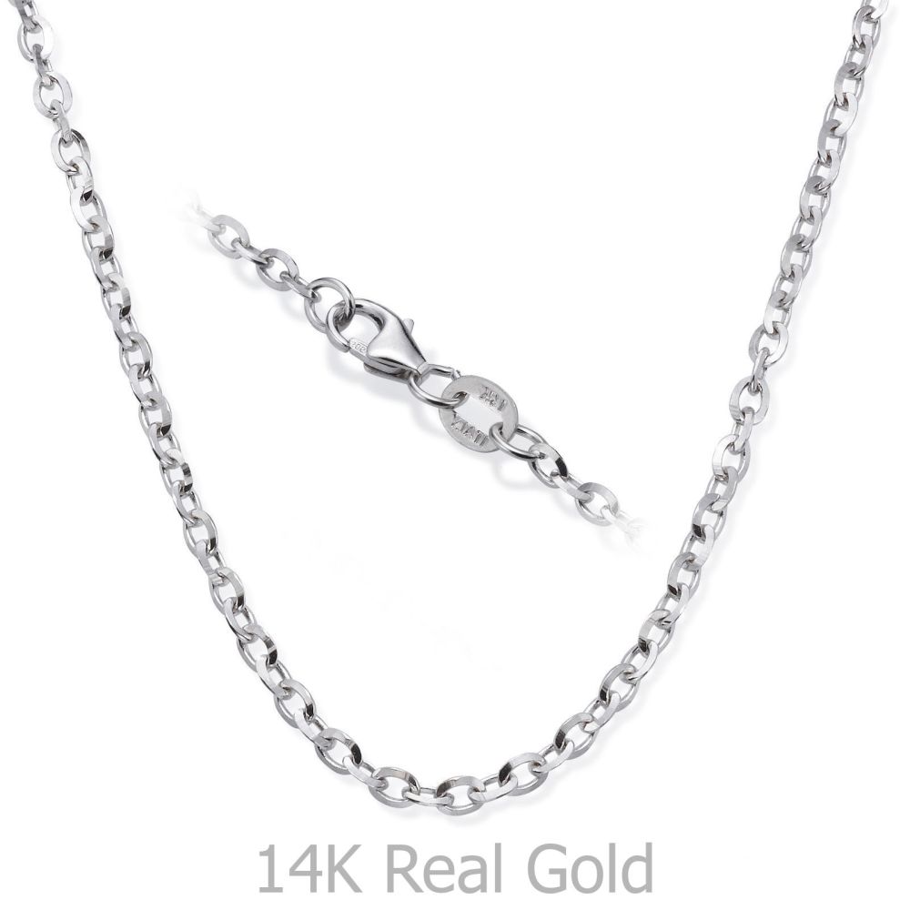 תכשיטים לגבר | שרשרת זהב לבן 14 קראט לגברים, מדגם רולו 2.2 מ