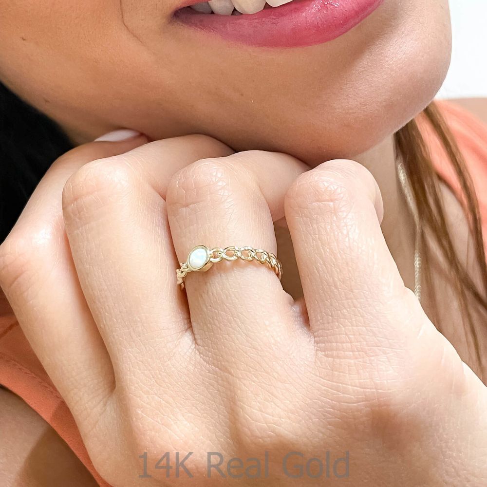 טבעות זהב | טבעת לנשים מזהב צהוב 14 קראט - אמבר