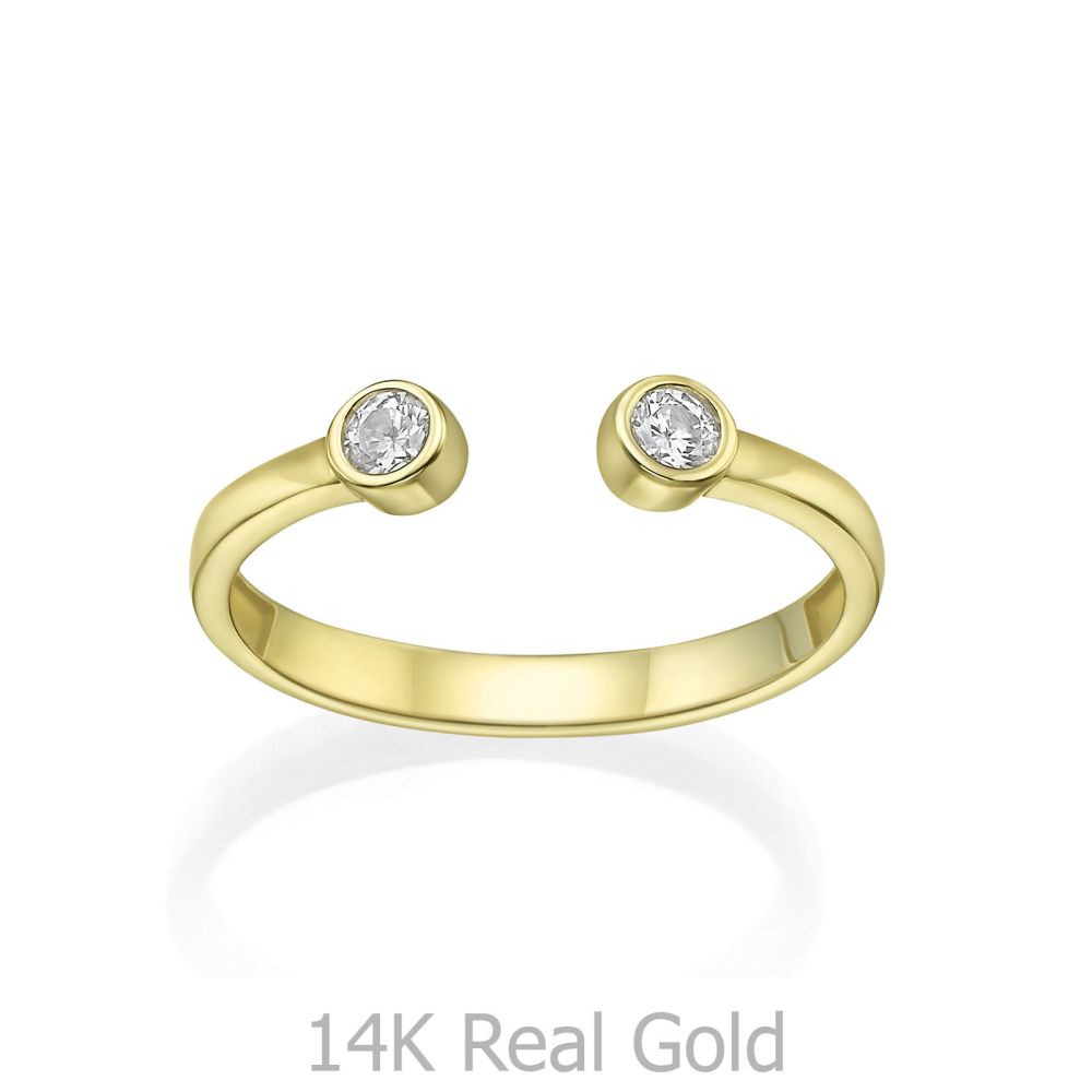 תכשיטי זהב לנשים | טבעת פתוחה מזהב צהוב  14 קראט -  עיגולי טל מנצנצים