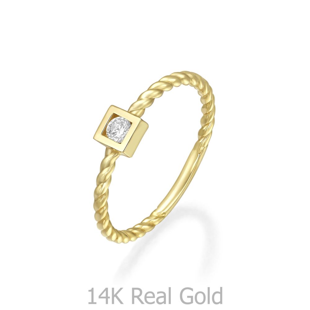 טבעות זהב | טבעת לנשים מזהב צהוב 14 קראט - ריבוע ניקולט צמה