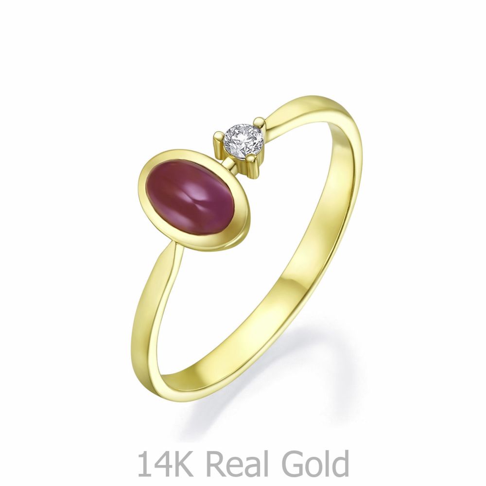 תכשיטי זהב לנשים | טבעת  יהלום ואבן חן רובי מזהב צהוב 14 - ג'יימי