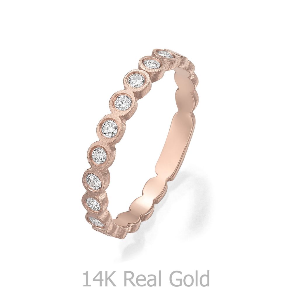 תכשיטי יהלומים | טבעת יהלומים מזהב ורוד 14 קראט -  אשלי 