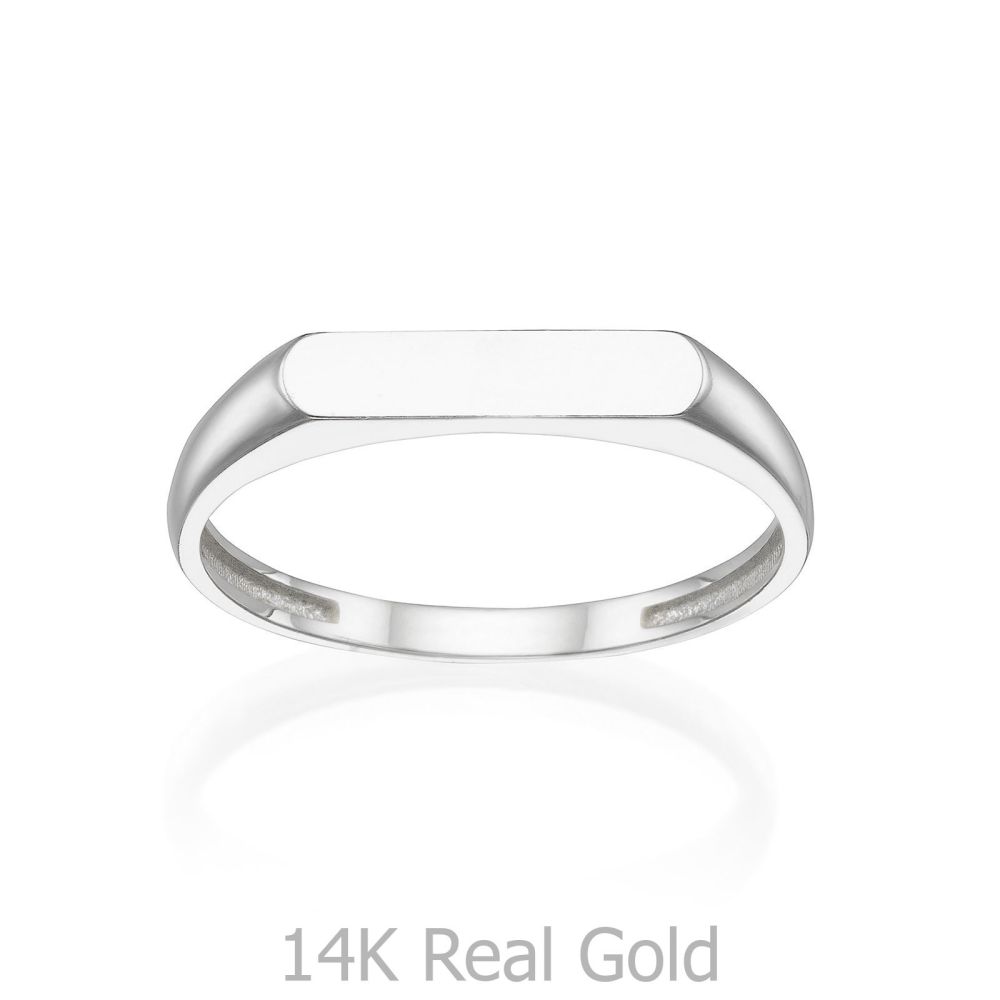 תכשיטי זהב לנשים | טבעת מזהב לבן 14 קראט - חותם