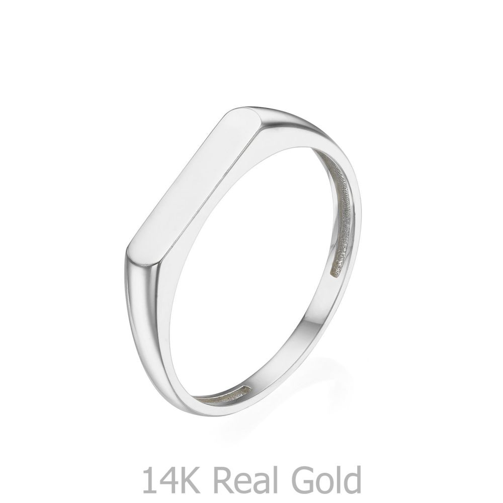 תכשיטי זהב לנשים | טבעת מזהב לבן 14 קראט - חותם
