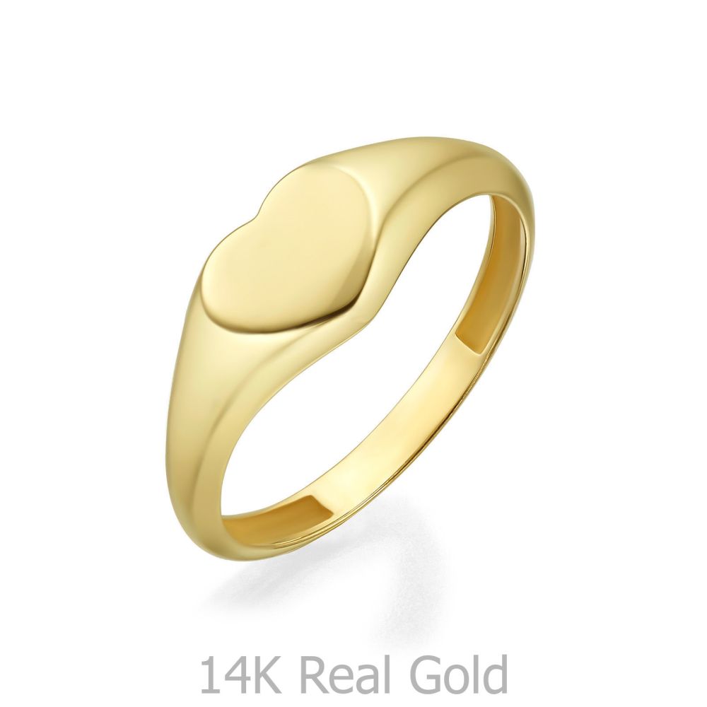 תכשיטי זהב לנשים | טבעת מזהב צהוב 14 קראט - חותם לב