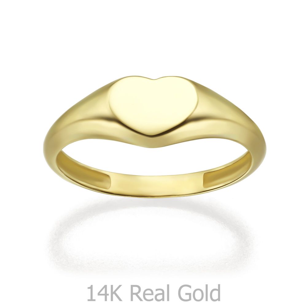 תכשיטי זהב לנשים | טבעת מזהב צהוב 14 קראט - חותם לב