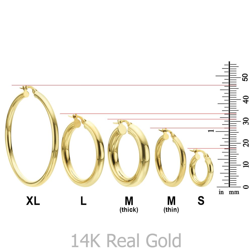 תכשיטי זהב לנשים | עגילי חישוק מזהב צהוב 14 קראט - XL