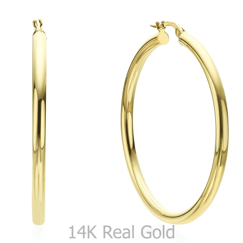 תכשיטי זהב לנשים | עגילי חישוק מזהב צהוב 14 קראט - XL