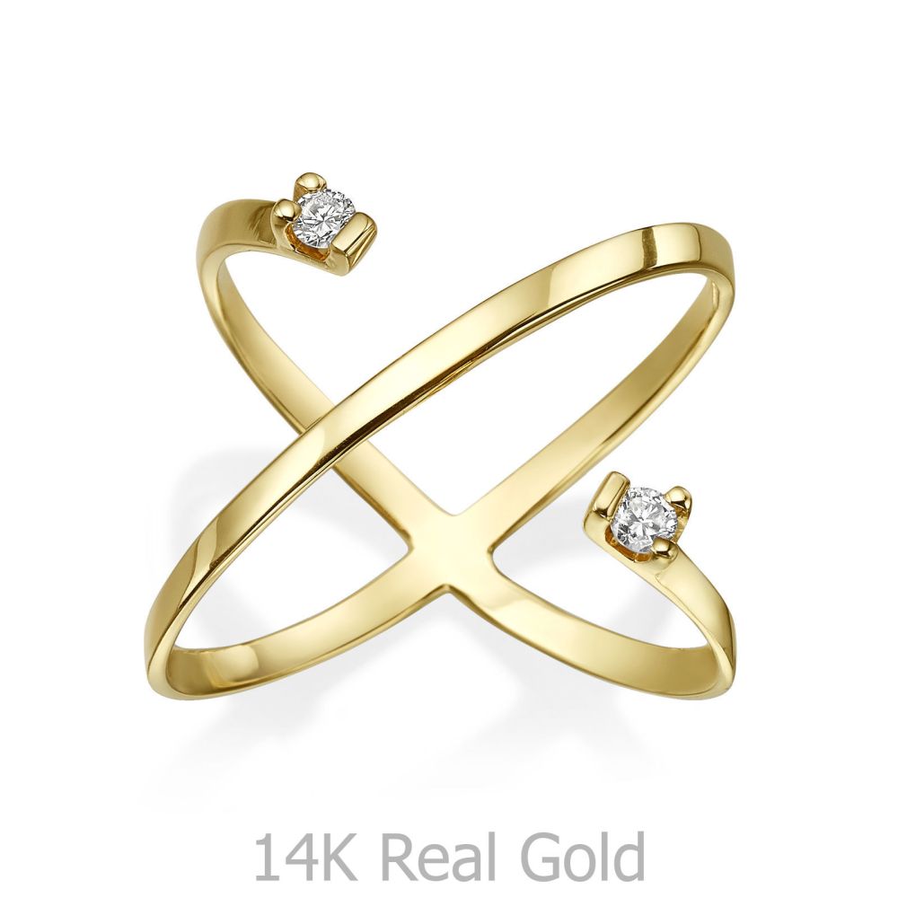 תכשיטי יהלומים | טבעת יהלום מזהב צהוב 14 קראט - וסטה
