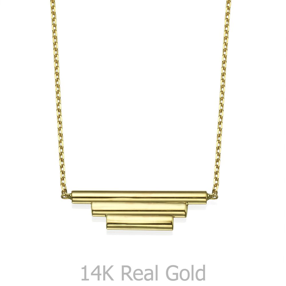תכשיטי זהב לנשים | תליון ושרשרת מזהב צהוב 14 קראט - צינורות הזהב