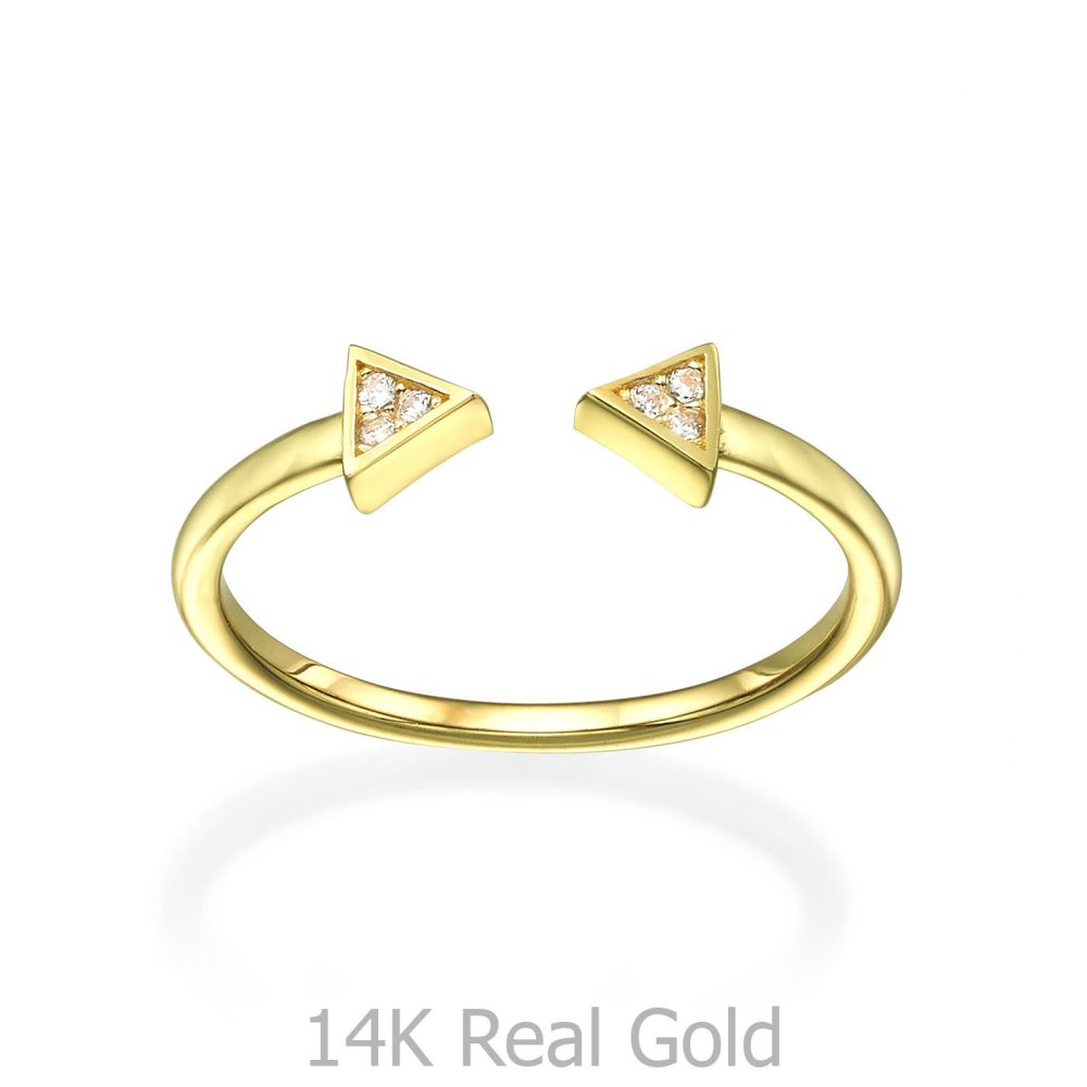תכשיטי זהב לנשים | טבעת פתוחה מזהב צהוב 14 קראט - משולשים נוצצים