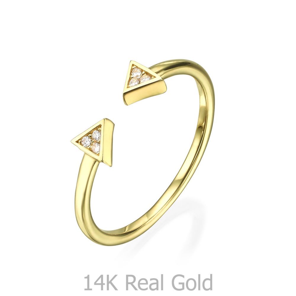 תכשיטי זהב לנשים | טבעת פתוחה מזהב צהוב 14 קראט - משולשים נוצצים