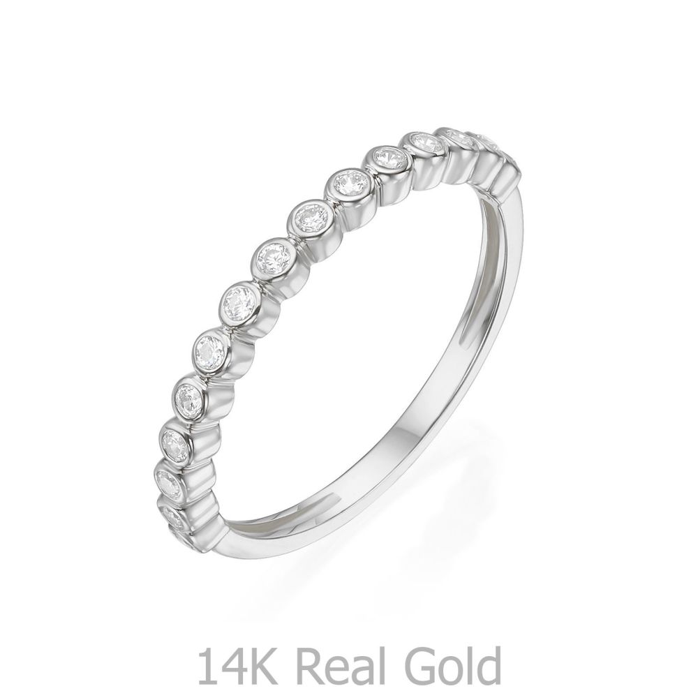 תכשיטי זהב לנשים | טבעת מזהב לבן 14 קראט - כדורים וזירקונים