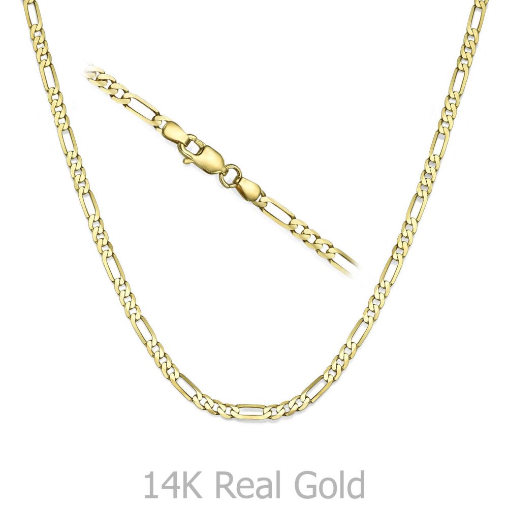 תכשיטים לגבר | שרשרת זהב צהוב 14 קראט לגברים, מדגם פיגרו 3.06 מ''מ עובי, 50 ס