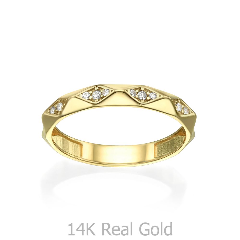 תכשיטי זהב לנשים | טבעת מזהב צהוב 14 קראט - פירמידות