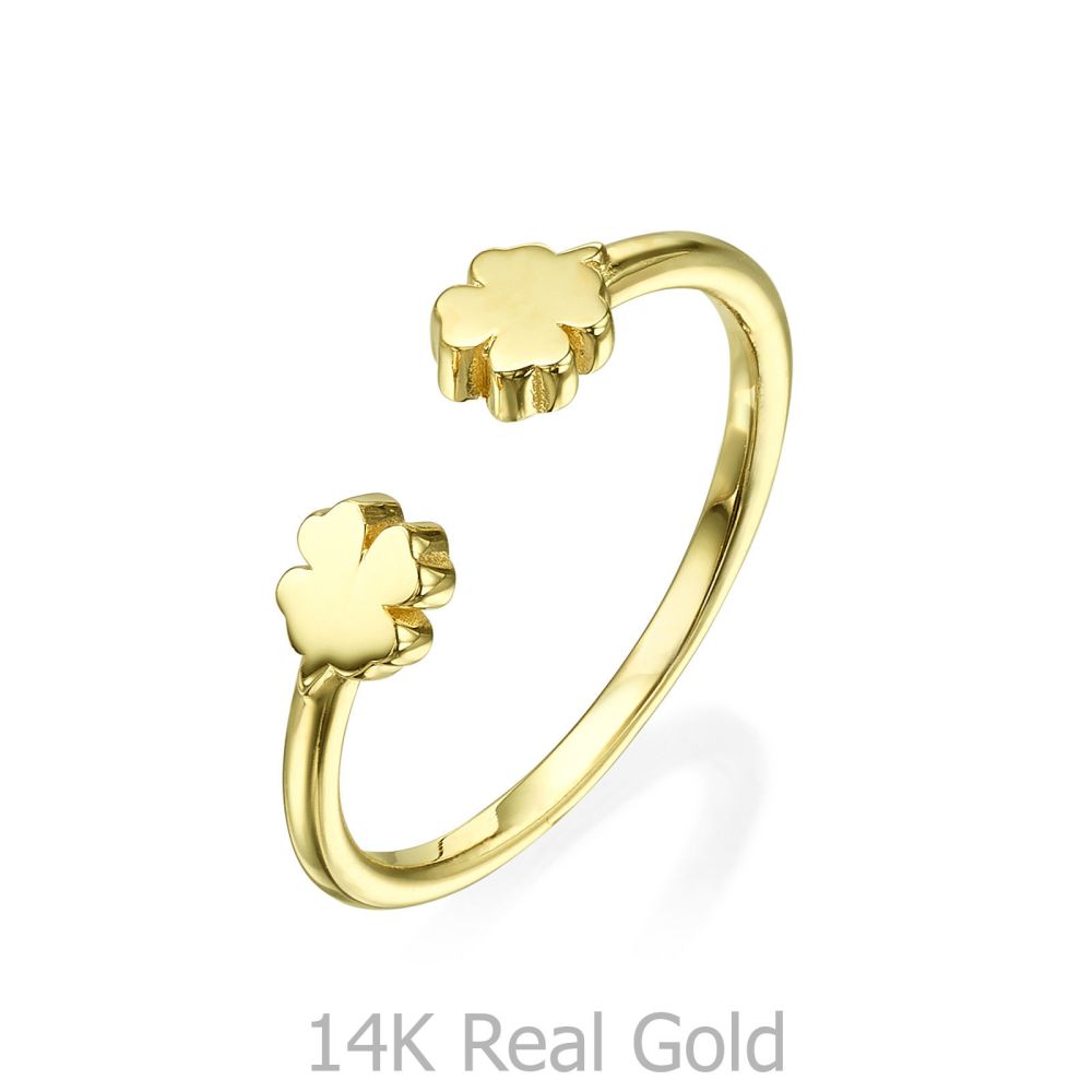 תכשיטי זהב לנשים | טבעת פתוחה מזהב צהוב 14 קראט - תלתנים