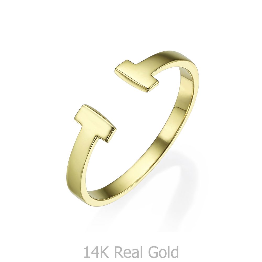 תכשיטי זהב לנשים | טבעת פתוחה מזהב צהוב 14 קראט -  רובין