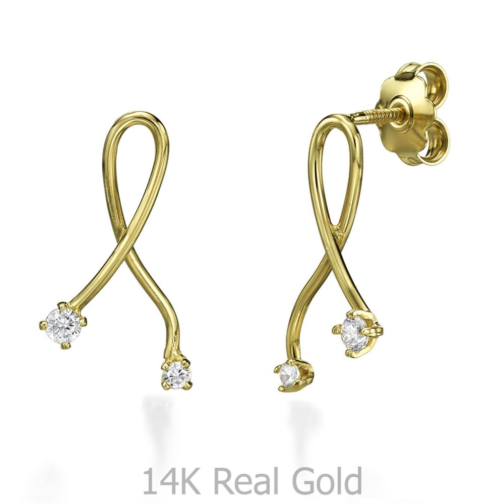 תכשיטי זהב לנשים | עגילים צמודים מזהב צהוב14 קראט - קשר הזהב