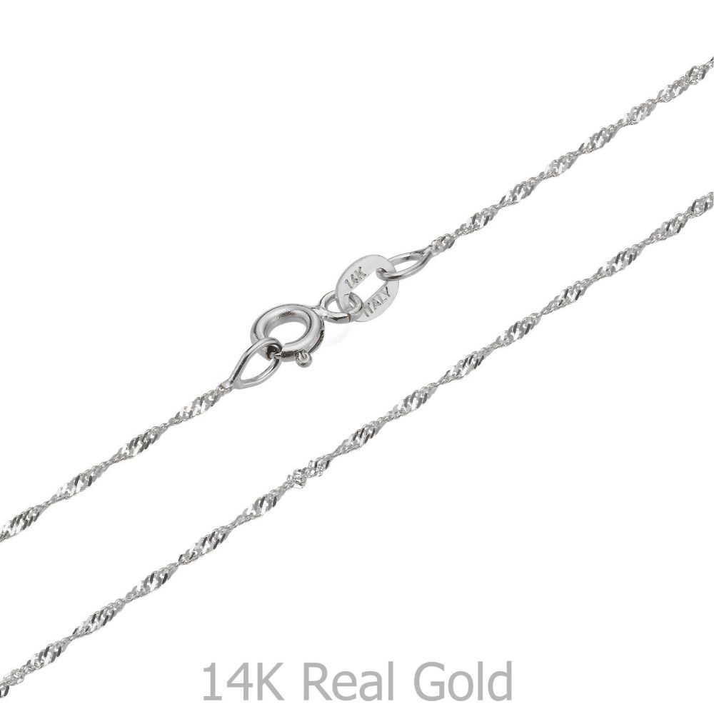 תכשיטים לגבר | שרשרת זהב לבן 14 קראט לגבר, מדגם סינגפור 1.6 מ